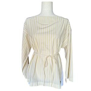 J.Crew Striped Tunic Top Yellow White Tie Waist Cotton Relaxed Size M
